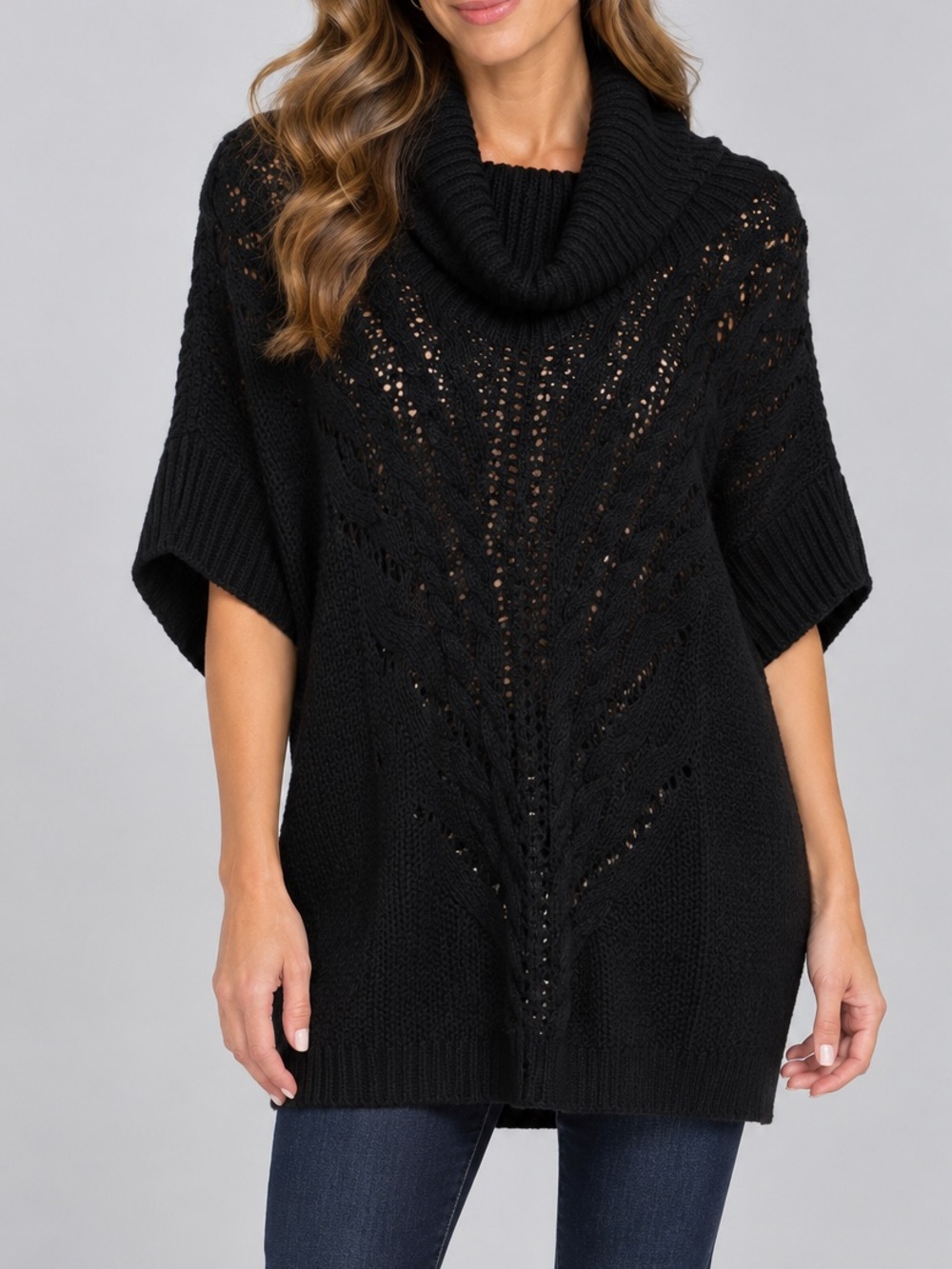 Trina Turk Black Cowl Neck Cable Knit Sweater